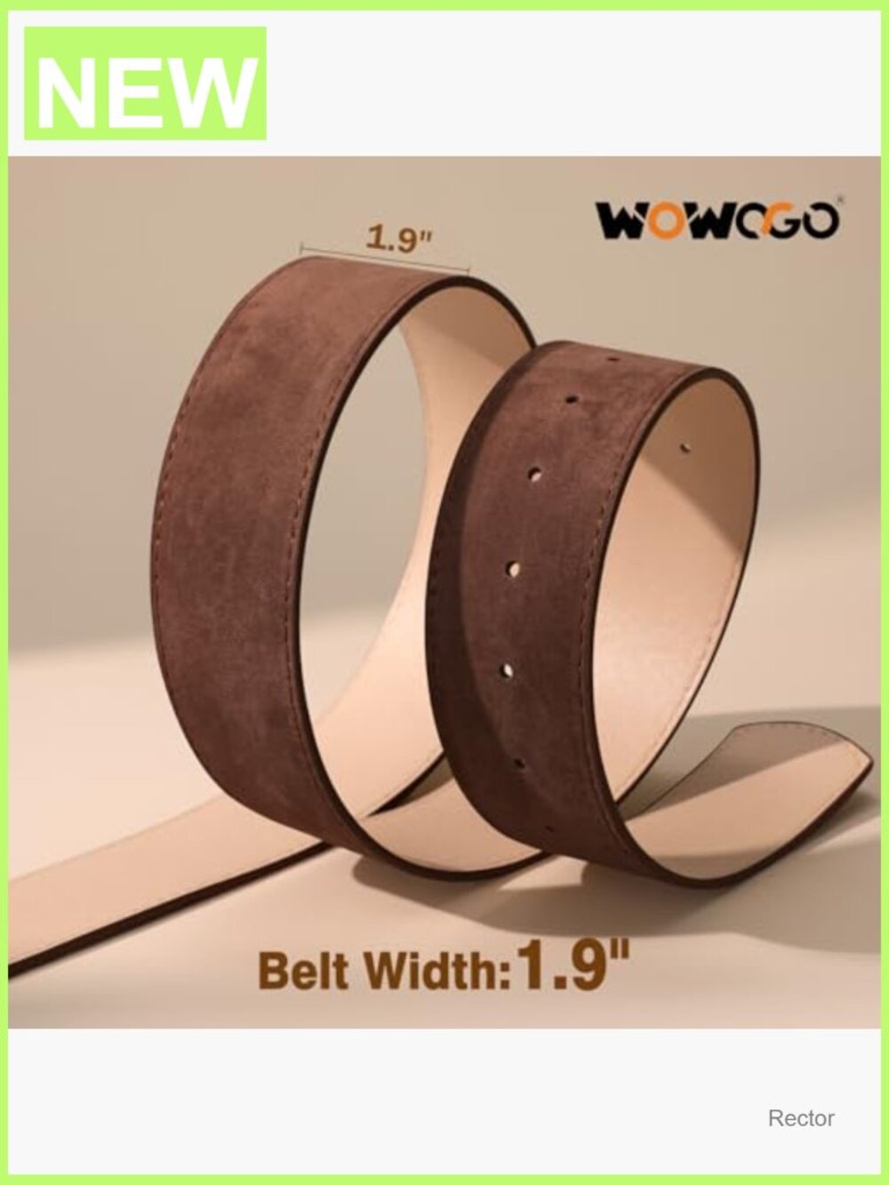 1.9" Wide Suede Leather Belt with Brass Buckle Chunky Waist Belt - Picture 3 of 7